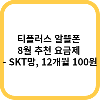 티플러스 알뜰폰 8월 추천 요금제 - SKT망&#44; 12개월 100원