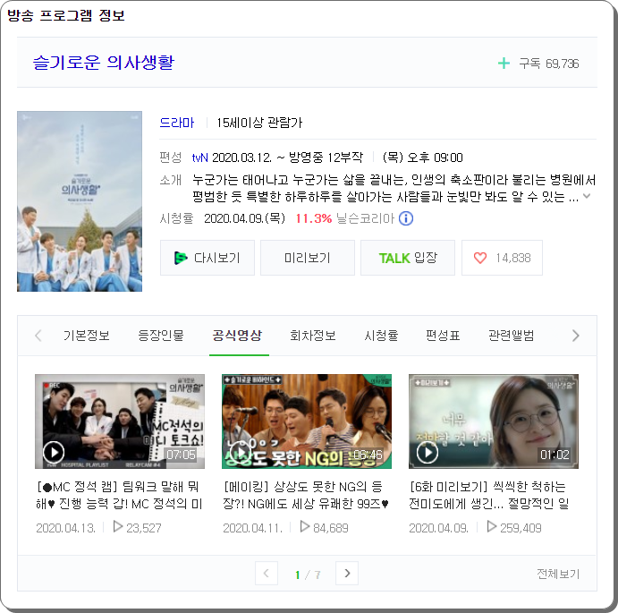  슬기로운의사생활재방송, 촬영지, 장겨울, 이익순