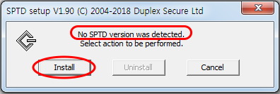 SPTD 설치 파일을 실행하면 SPTD 설치 상태를 확인하고 설치할 수 있습니다.