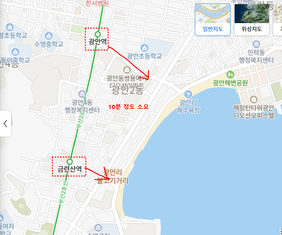 부산 광안역&#44; 금련산역 [출처: 네이버지도]