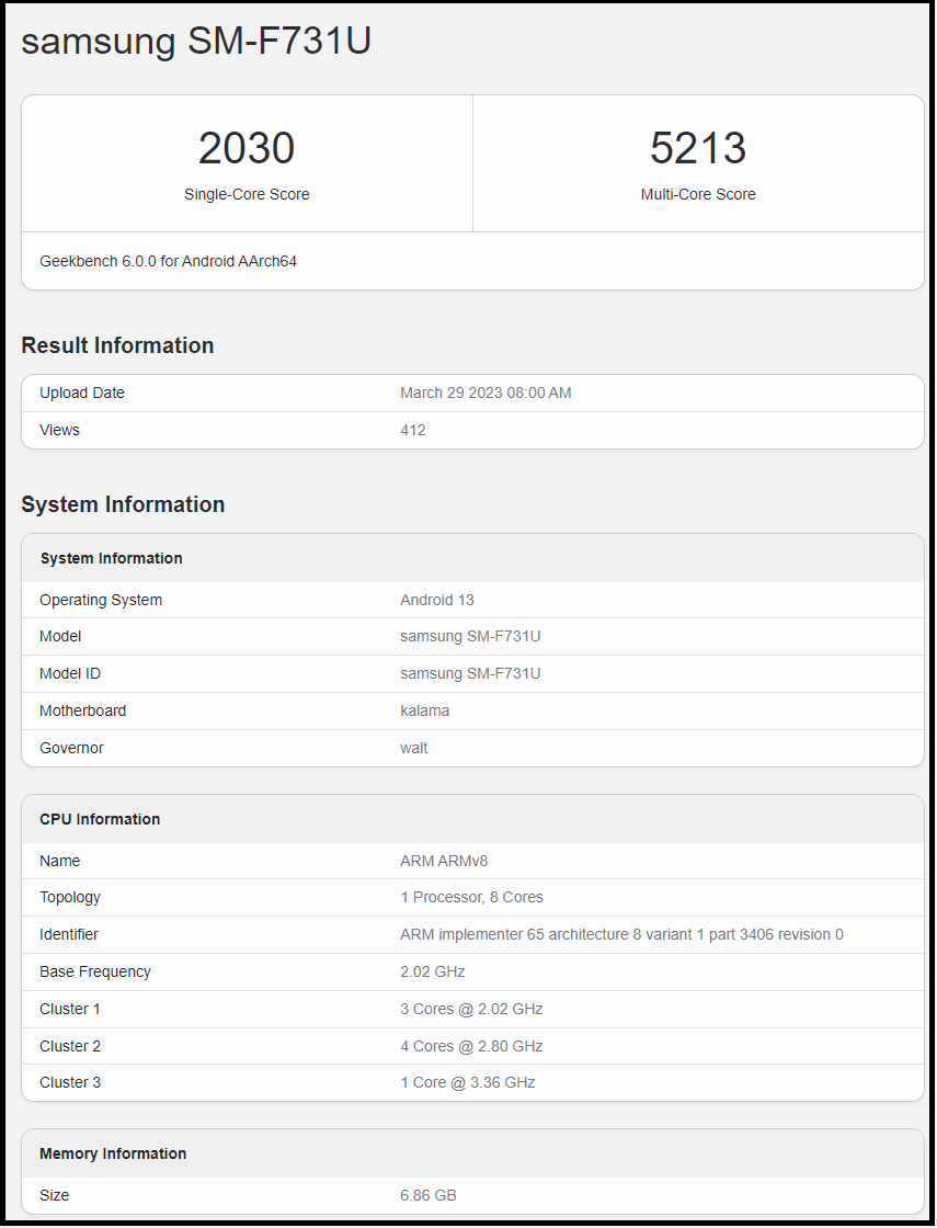 Z 플립5 Geekbench