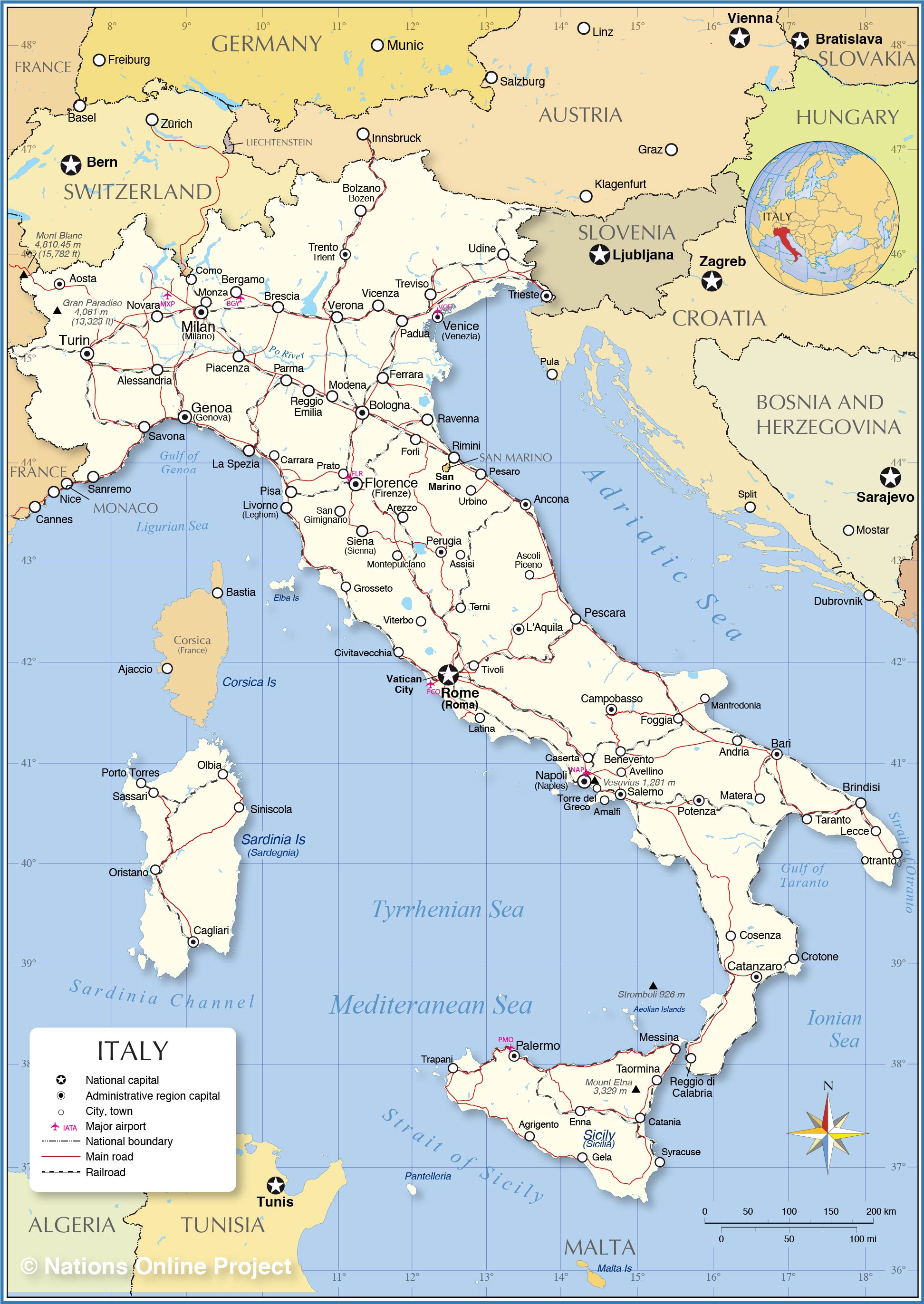 남유럽 이탈리아 지도