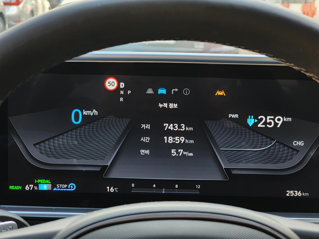 4일 743km 누적 연비 : 5.7km/kWh