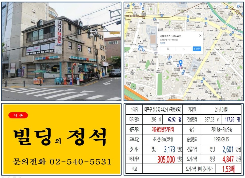 마포구 신수동 442-1번지 건물이 2021년 01월 매매 되었습니다.