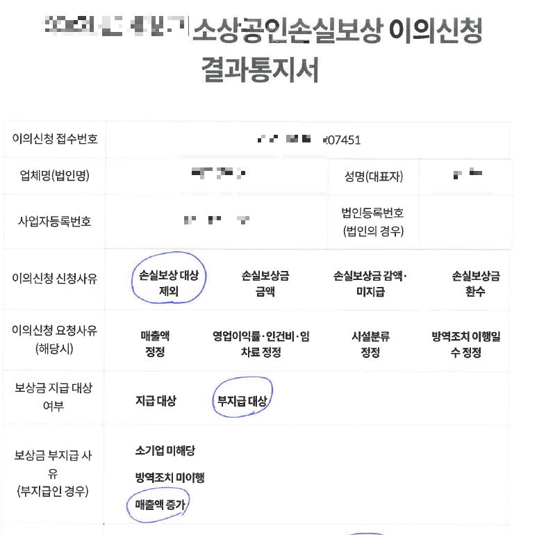 손실보상금 부지급 이의신청 결과