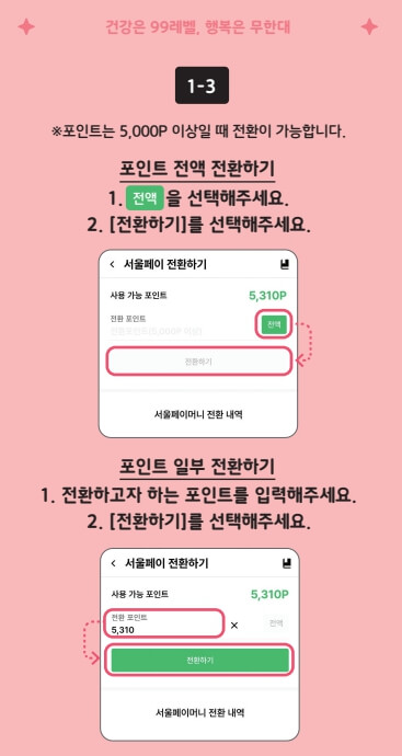 서울페이 포인트 전환 방법 안내 화면