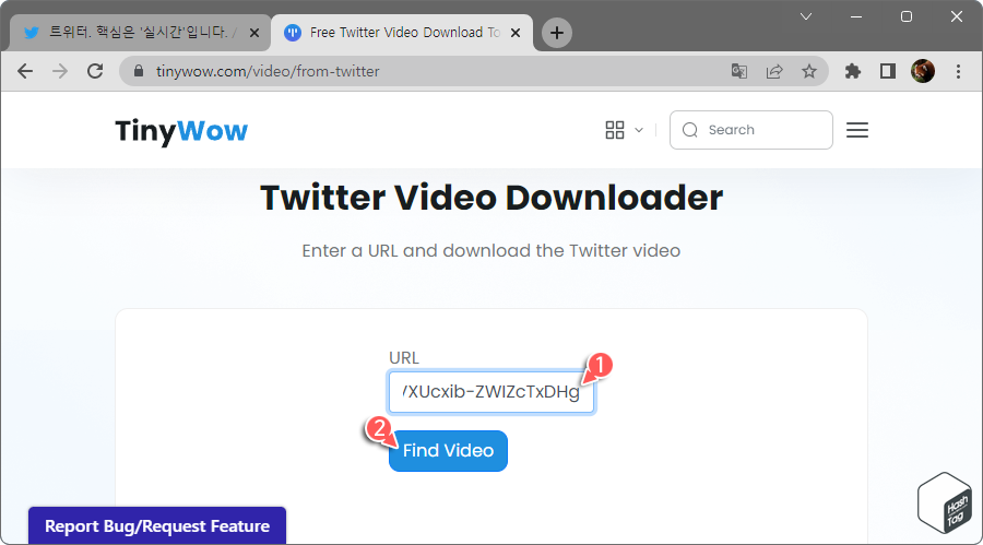 Twitter Vedio Downloader URL 링크 입력 및 Find Video