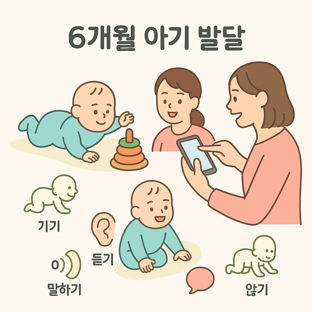 6개월 아기의 발달 단계를 표현한 일러스트