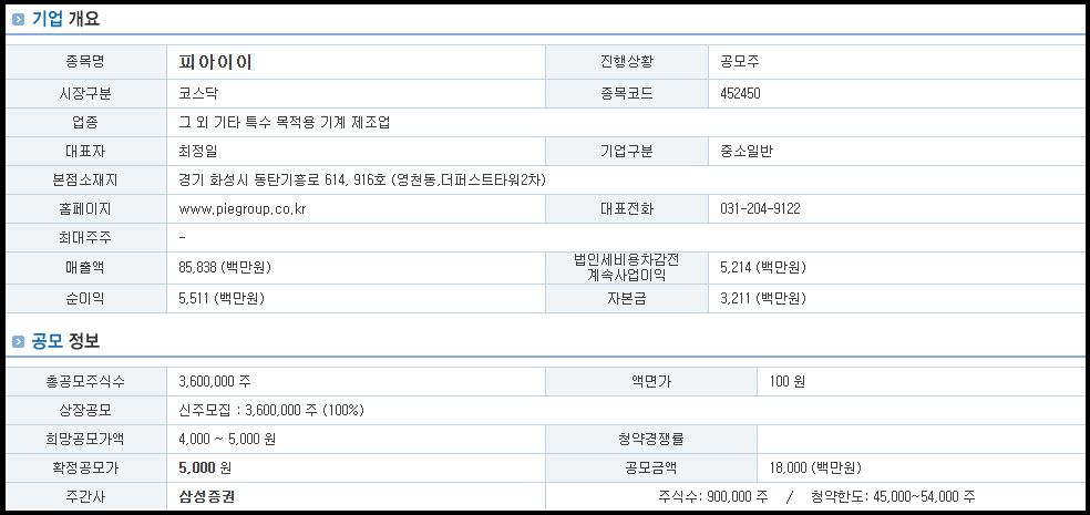 피아이이 기업 개요 및 공모 정보