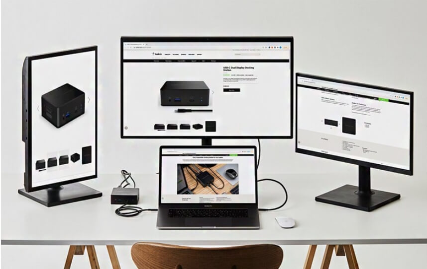 모니터3개와노트북연결모습