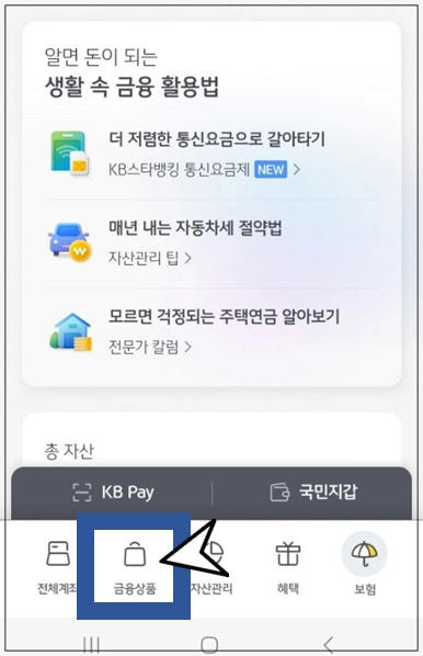 보은군-개인사업자대출-step1-KB스마트뱅킹-금융상품-메뉴선택