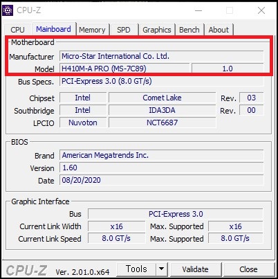 cpu-z 메인보드 정보