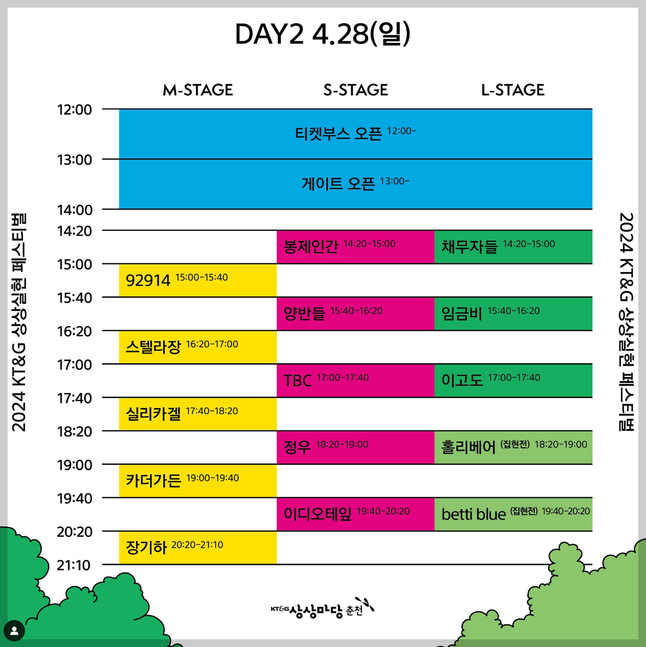 KT&G 상상실현 페스티벌 일요일 타임테이블