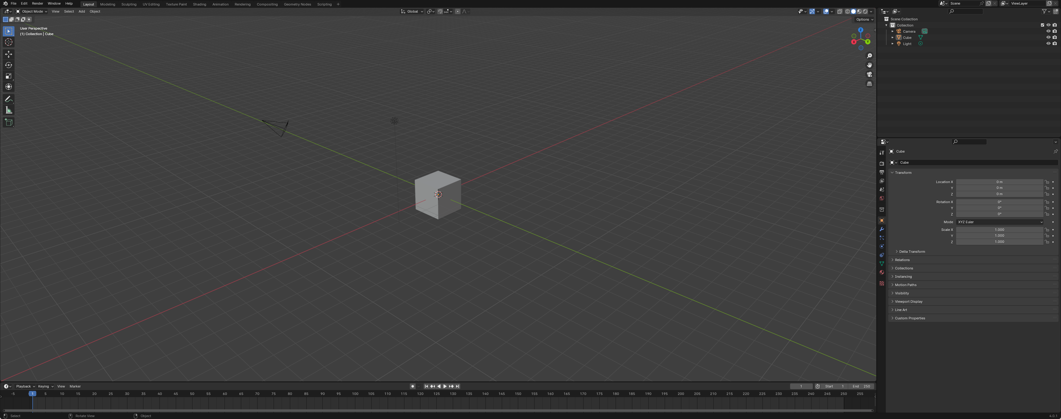 블렌더 실행 시 나타나는 기본 화면