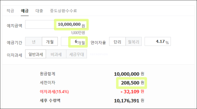 JB플러스 정기예금 금리계산 / 이미지출처 : 네이버 이자계산