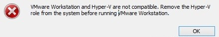 hyper-v are not compatible