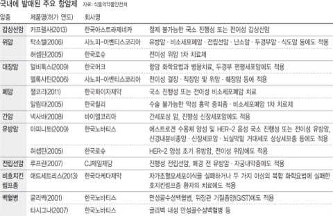  국내 인가중인 주요 항암제