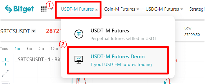 비트겟 사이트 USDT-M Futures Demo 버튼