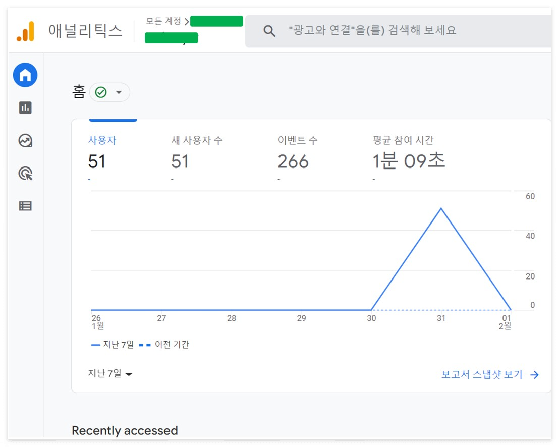 구글 애널리틱스 조회 화면