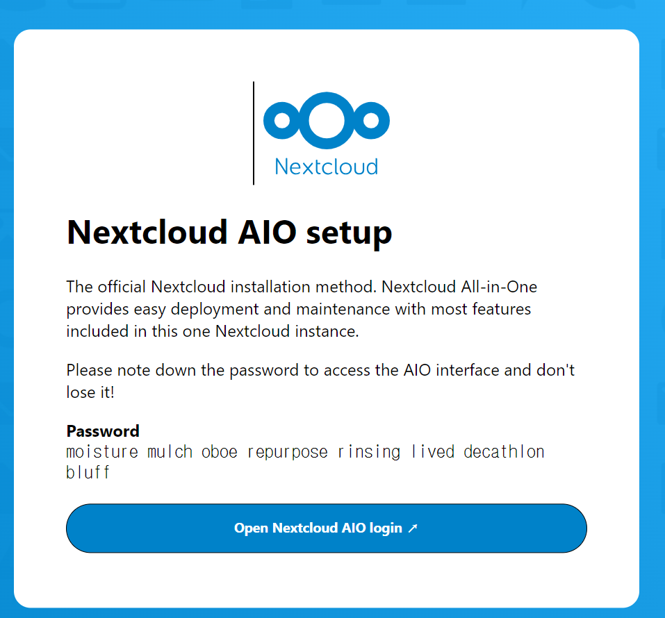 Open Nextcloud AIO login 버튼 클릭