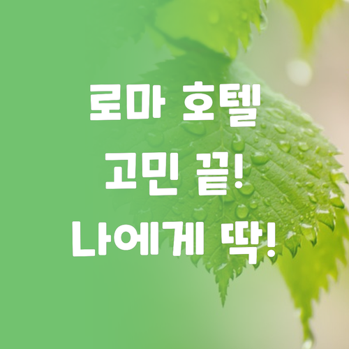 로마 호텔 고민 끝! 가성비 vs 위