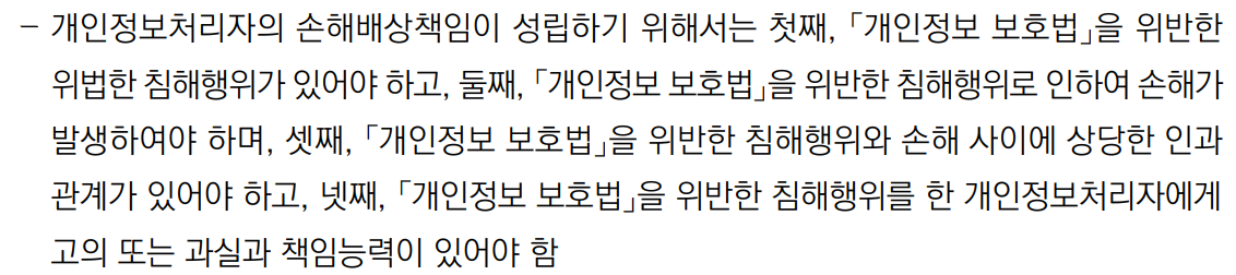  개인정보침해 손해배상 성립요건