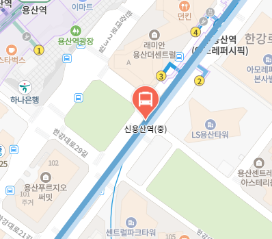 신용산역에서 인천공항 리무진 공항버스(6001번) 지도 위치