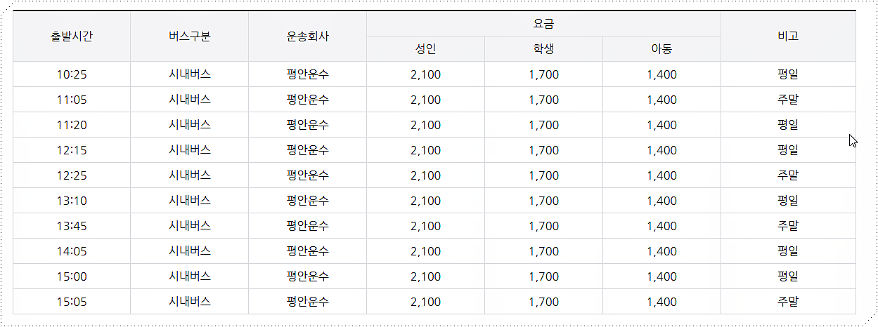 연천 → 도봉산환승센타 시간표 2