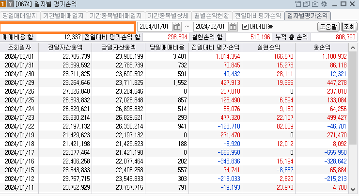 콜리의 주식계좌 일별 평가손익