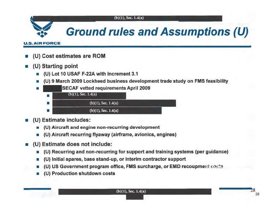 F-22 수출 버전 연구의 기본 규칙과 가정