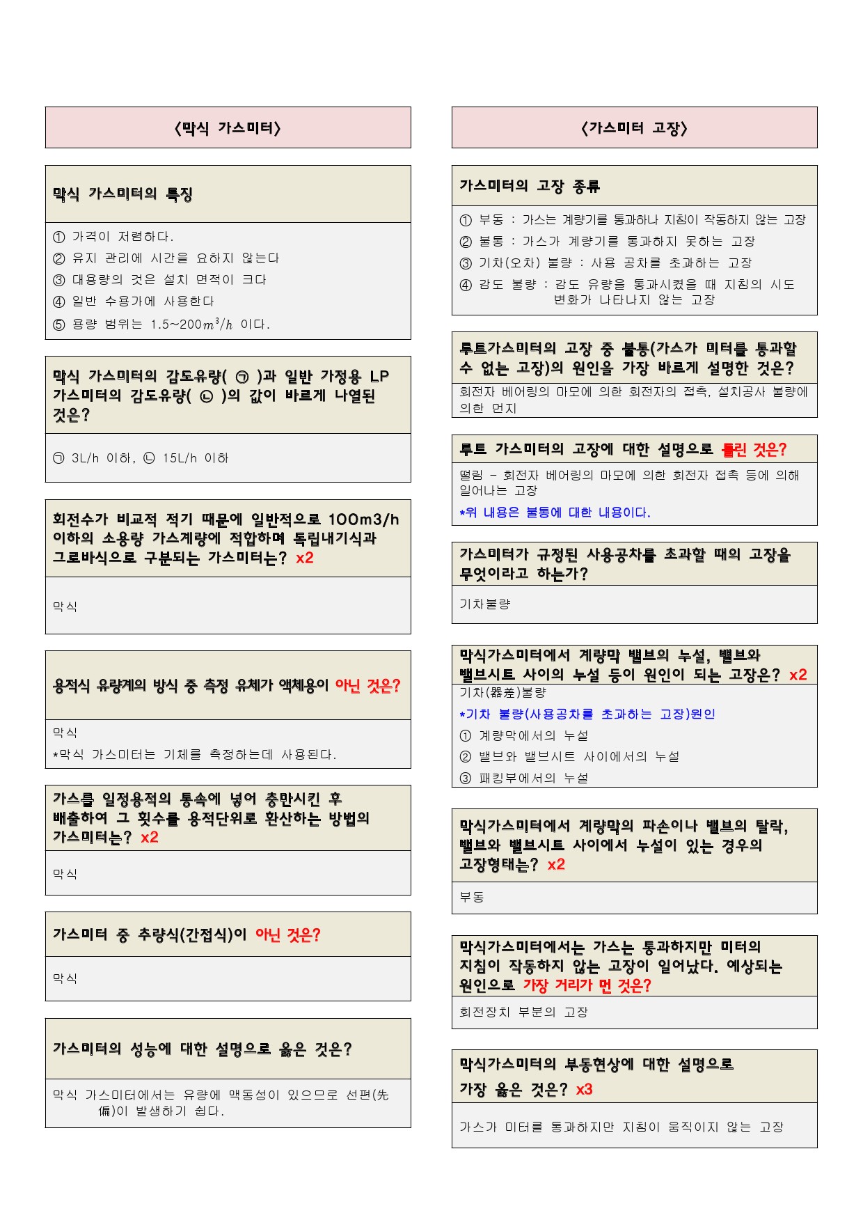  가스기사 필기 암기문제 통합 네번째 (마지막)