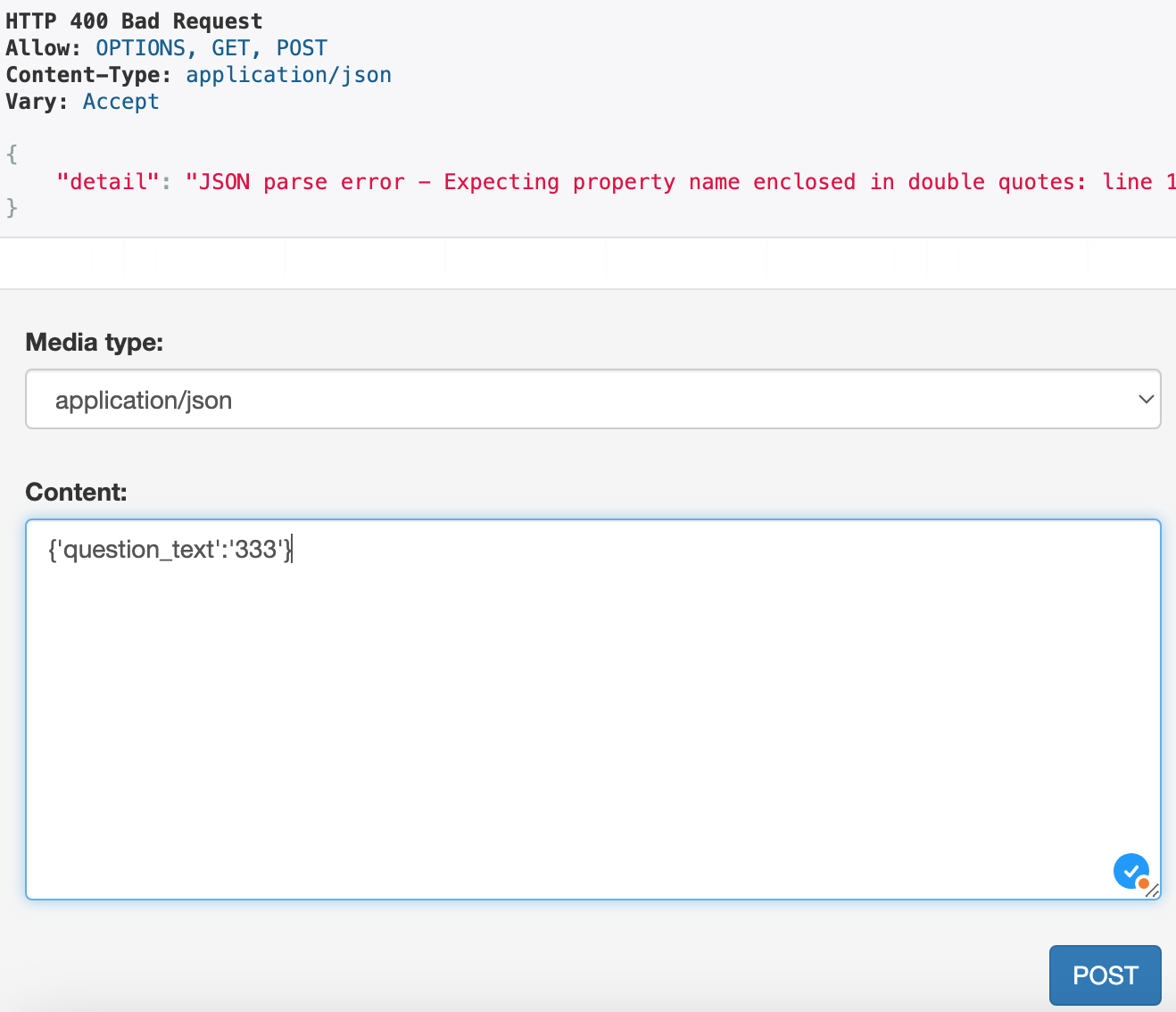 JSON parse error - Expecting property name enclosed in double quotes ...