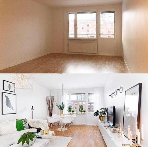 오래된 집 리모델링 : 거실 공간 전후 비교(사진 : Pinterest)