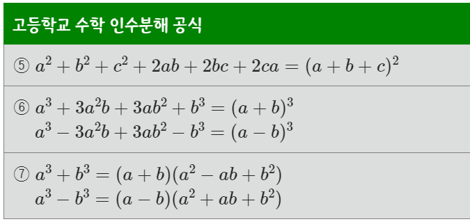 고등학교 수학 인수분해 공식