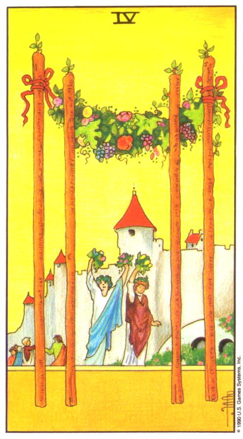  [마이너/완드/정방향]  Four of Wands (완드 4번) 해석/풀이/키워드/정리