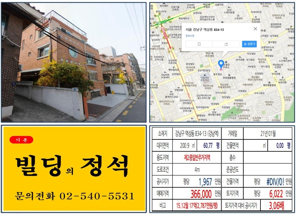  [강남구 역삼로 30억 꼬마빌딩 신축부지 실거래가 조회] 역삼동 834-13 (강남역) 36.6억 원, 평당 6,022만 원 매매되었습니다. 래미안리더스원