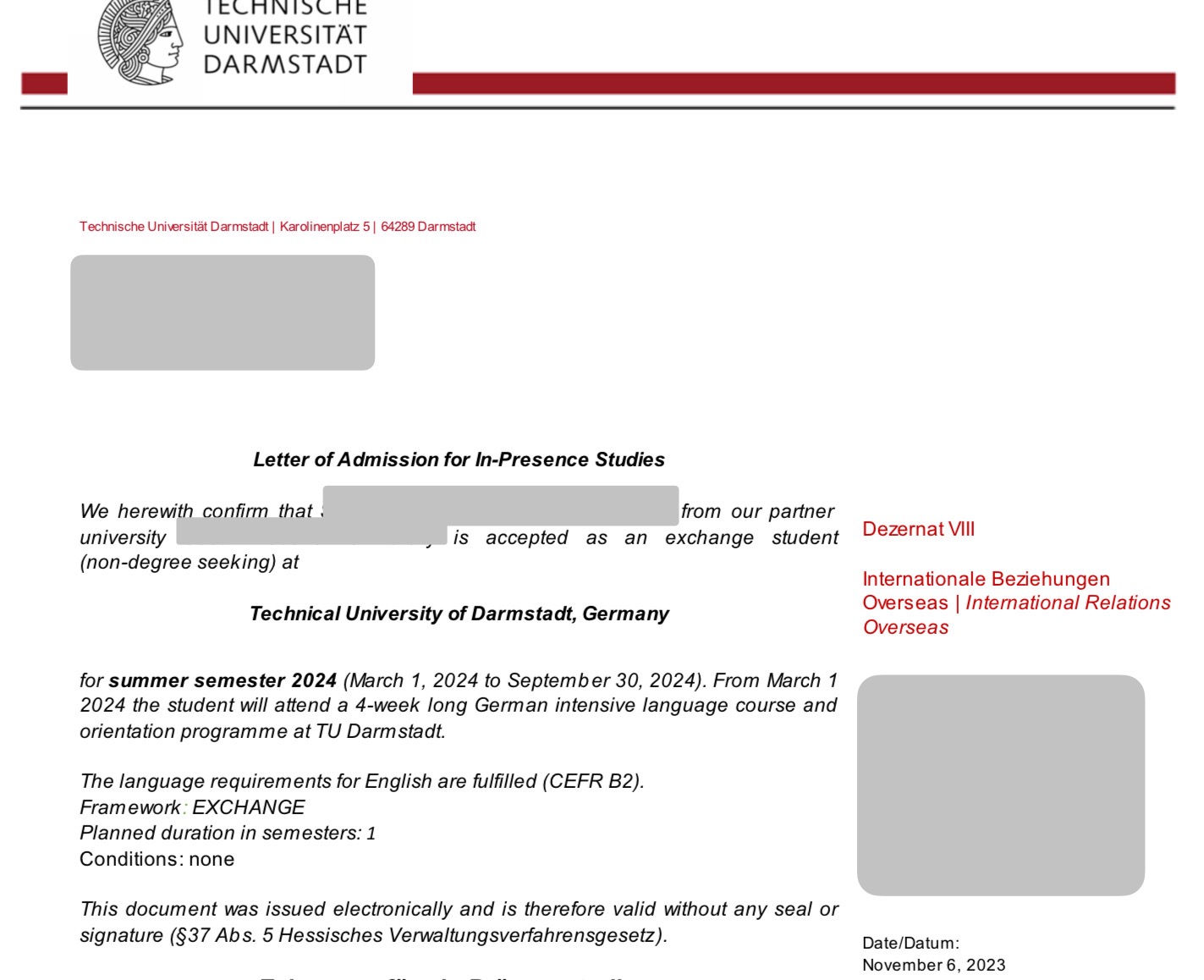 admission letter