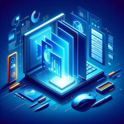 책과 디지털 장비들이 연결되어 다양한 정보들이 교환되는 모습.