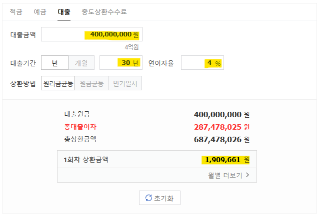 주택담보대출-원리금-상환금액