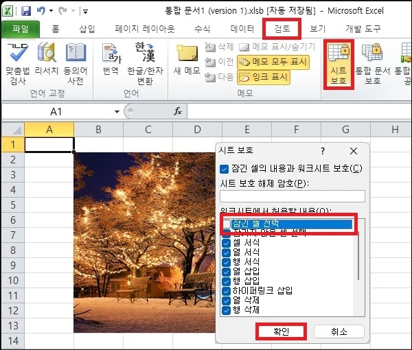 시트 보호 설정