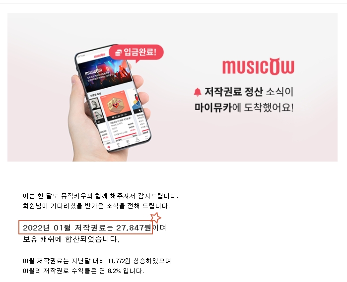 2022년1월-음악저작권료입금