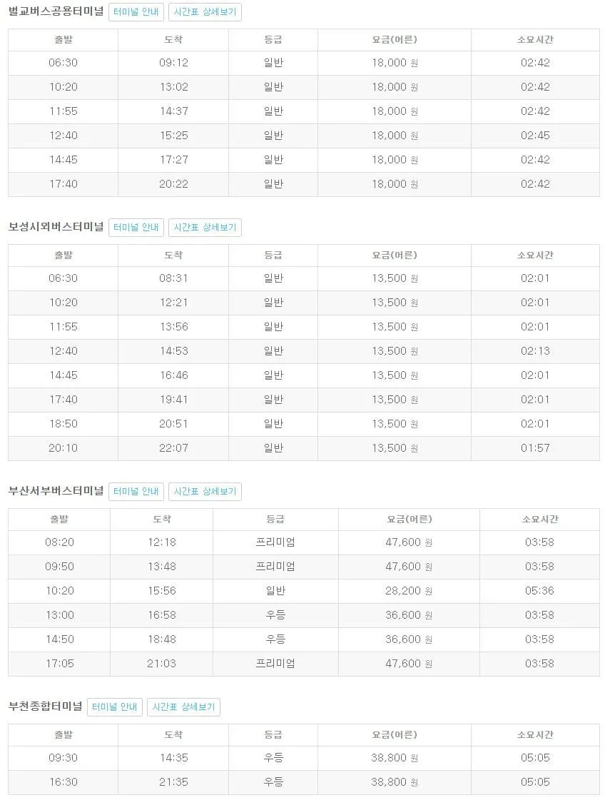 목포시외버스터미널 시간표