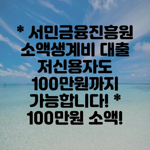 * 서민금융진흥원 소액생계비 대출 저신용자도 100만원까지 가능합니다!
* 100만원 소액!
