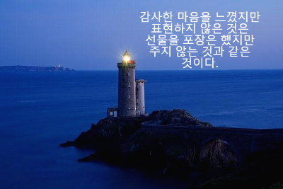 어스름한 파란 바다를 비추고 있는 등대 불빛