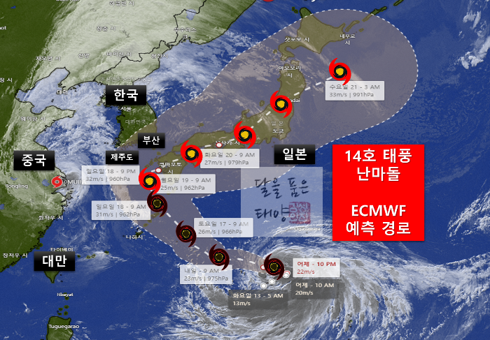 윈디닷컴-ECMWF-14호-태풍-난마돌-허리케인-추적기-예측-이동경로-살펴보기