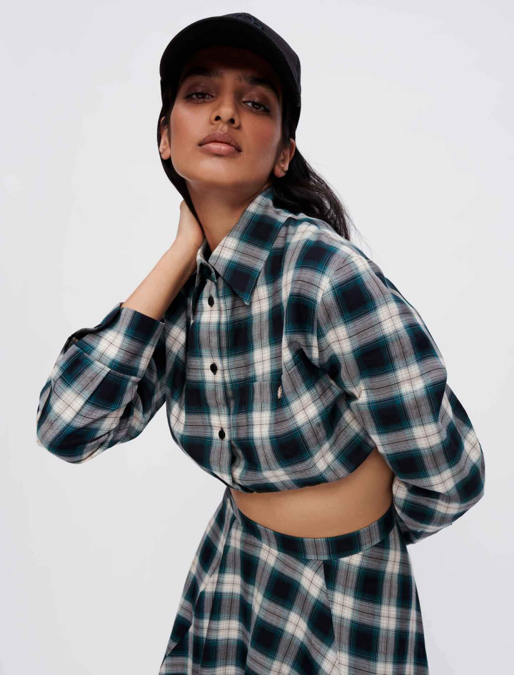 CROPPED CHECKED COTTON SHIRT / MAJE