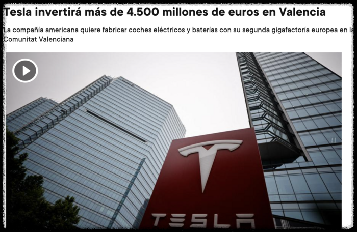 테슬라의 스페인 공장 건설 투자 협상 소식을 전한 스페인 레반테-EMV 신문 8일 보도/출처= 레반테-EMV