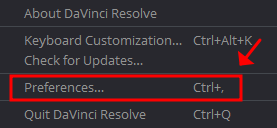 Davinci resolove 메뉴 카테고리중 prefrences 를 클릭합니다.