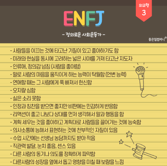  [MBTI] ENFJ 팩폭 연애 특징과 궁합
