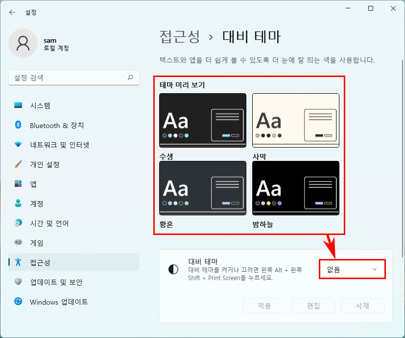 윈도우11 대비테마